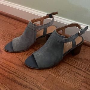 Blue open toed heels